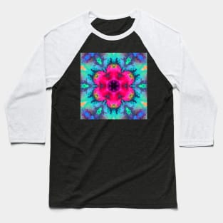 Psychedelic Mandala Flower Pink Blue and Green Baseball T-Shirt